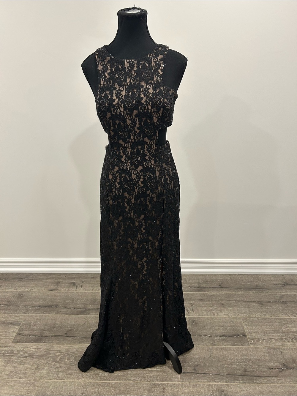 Laura Black Lace Cutout Evening Dress